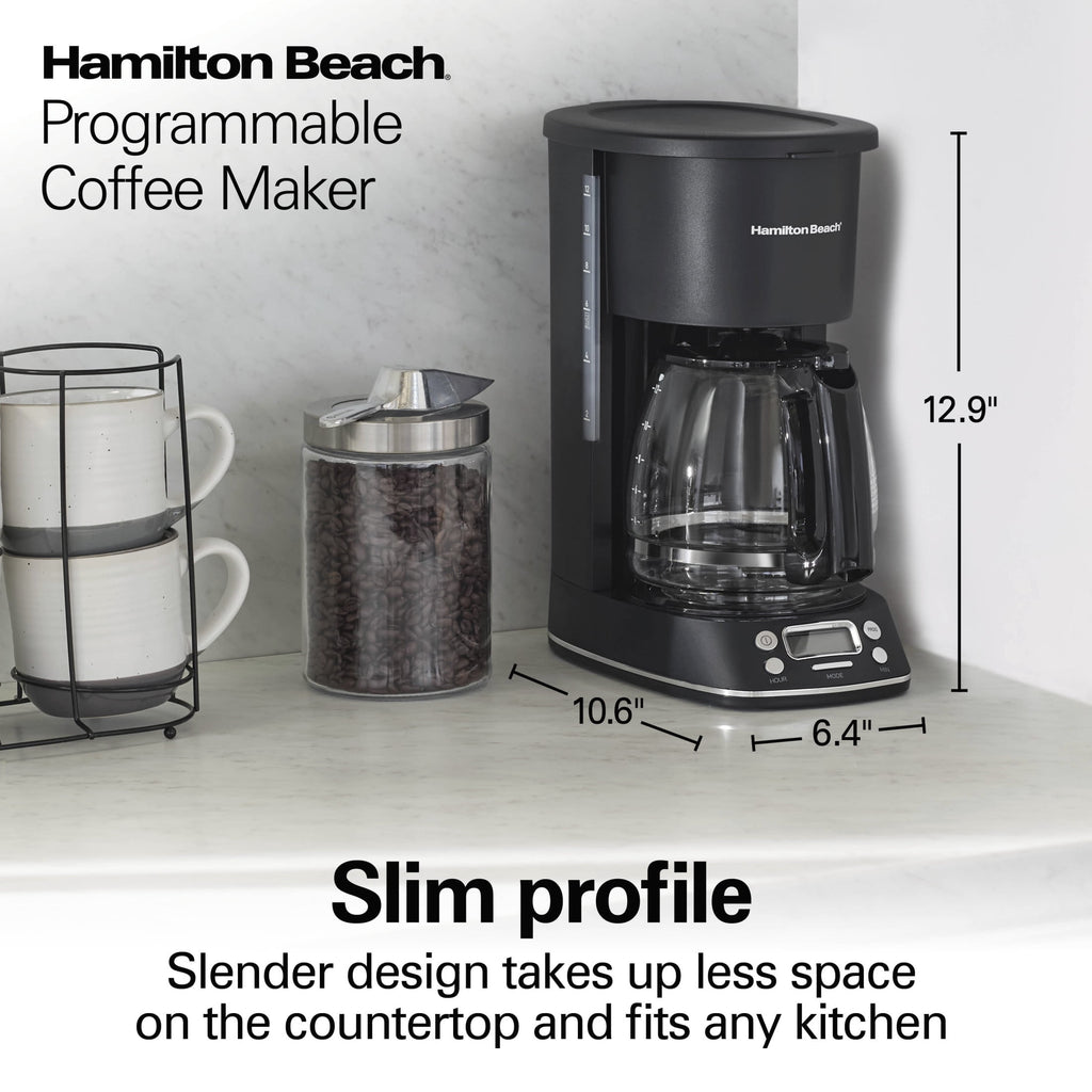Hamilton Beach 12 Cup Programmable Coffee Maker, Glass Carafe, Matte Black
