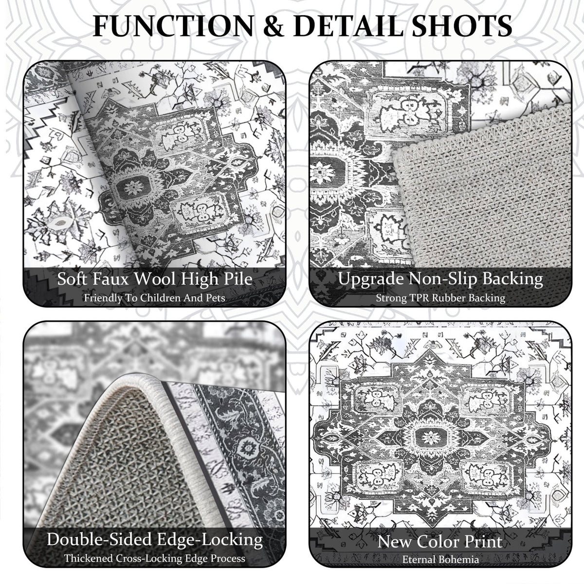 TECHVIDA Kitchen Rug Set 3 Piece,Non Slip Machine Washable Kitchen Mats, Farmhouse Hallway Doormat for Home Floor and Living Room,Gray