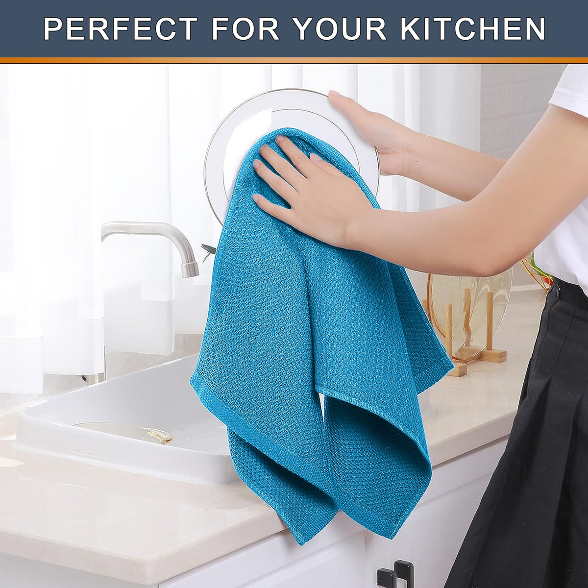 Homieway 6 Pack 100% Cotton Dish Towels, Waffle Weave Dish Cloths for Washing Dishes, Quick Drying Kitchen Dish Towels Rags, 12x12 Inches, Mixed Color