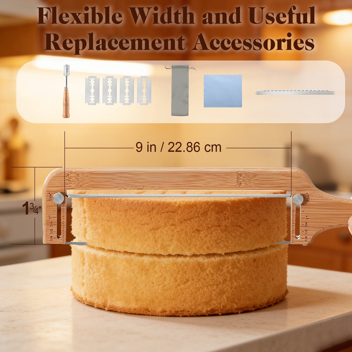 Adjustable Wooden Bread Slicer - Cutter with Thickness Guide for Sourdough & Baguette, Ambidextrous Gift for Home Bakers