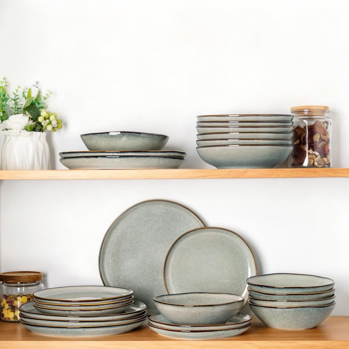 AmorArc Ceramic Dinnerware Sets,Handmade Reactive Glaze Stoneware Plates and Bowls Sets,Highly Chip and Crack Resistant | Dishwasher & Microwave Safe Dishes Set,Service for 4 Set(12pc),Reactive Glaze