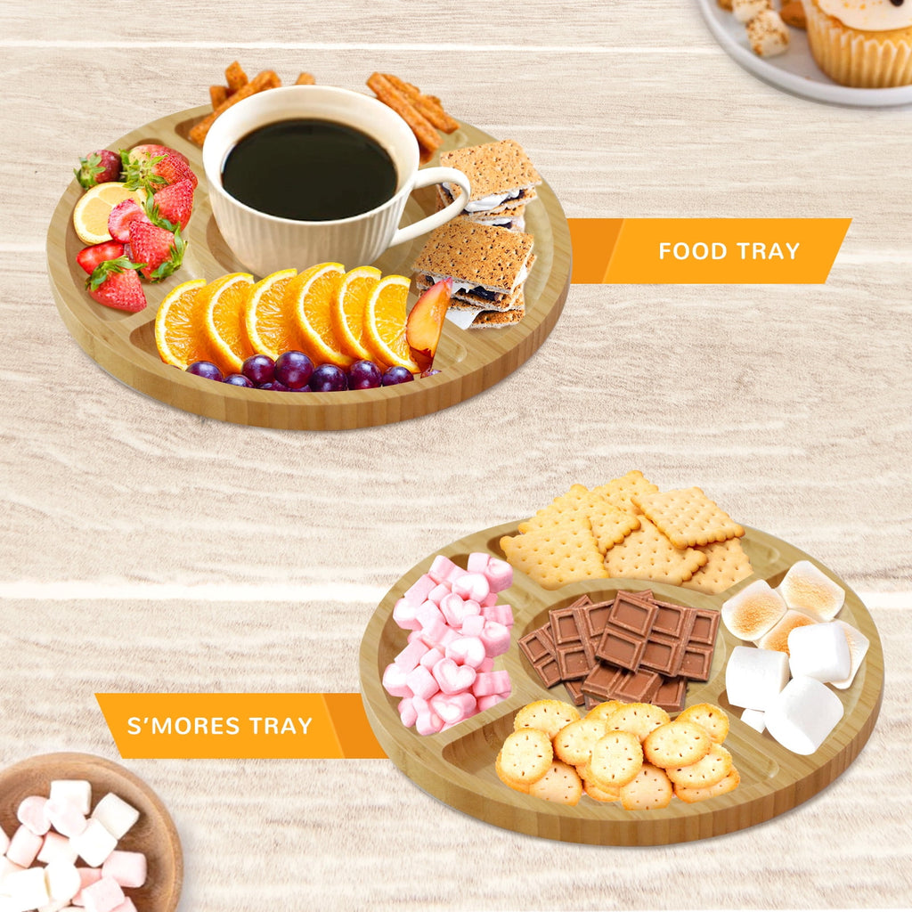 Tabletop S'Mores Maker Kit & Charcuterie Serving Set, Includes 4 Extendable Roasting Sticks, Bamboo Tray, Gift for Houswarmings, Parties and Weddings, Give Fun for Family Night