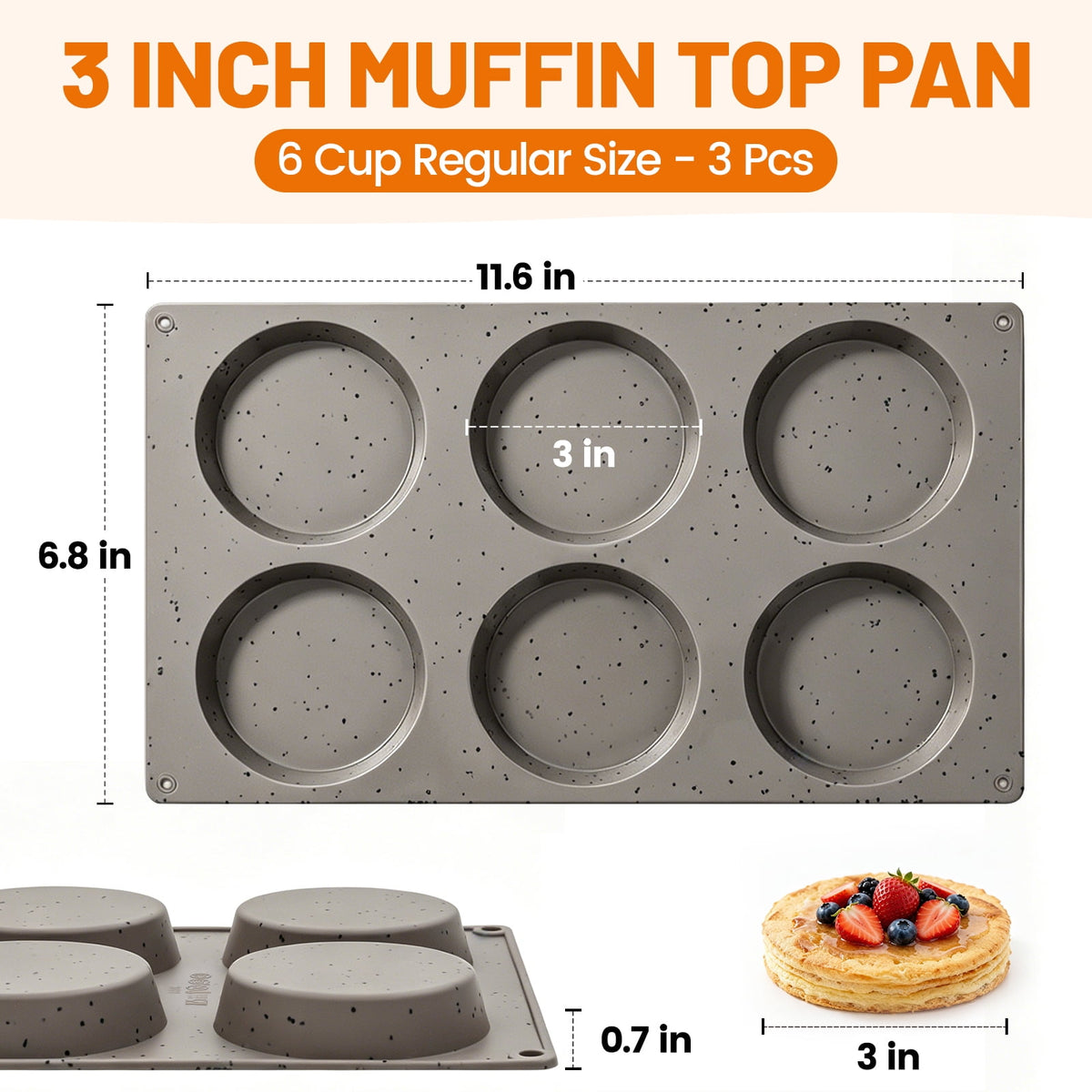 CAKETIME 3 Pcs Silicone Egg Sandwich Molds, 3 Inch Muffin Top Pan Non Stick, Round Silicone Baking Mold for Baking English Muffins