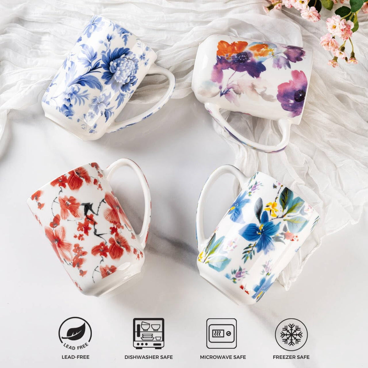 AmorArc Porcelain Tea Mug with Infuser and Lids, 18 Oz Cup Strainer Bag Holder for Loose Leaf Tea, Steeping Coffee Well-wrapped Box House-warming Wedding Birthday Gift, YelloRed