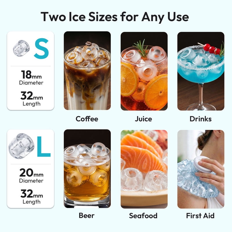 EUHOMY Countertop Ice Maker with Handle, 26 lbs/Day Portable Ice Machine, 9 Bullet Cubes in 6 Minutes, 2 Ice Sizes, Self-Cleaning, 1.1L Water Tank, Black