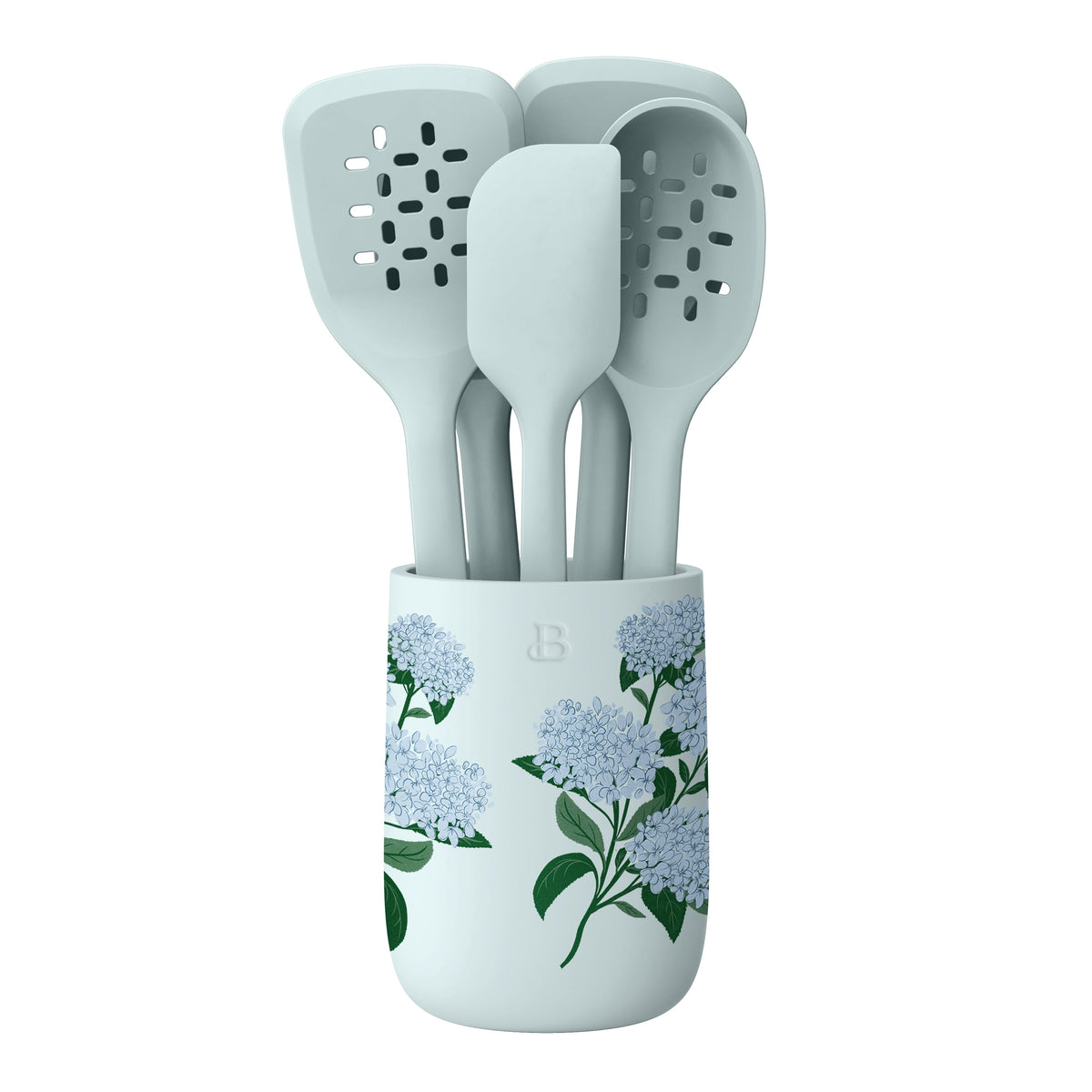 Beautiful 6-Piece Silicone Kitchen Tool Set with Ceramic Crock, Chocolate by Drew Barrymore