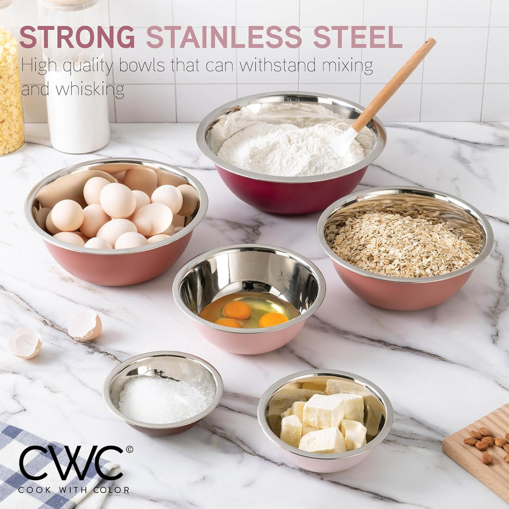 COOK WITH COLOR Mixing Bowls Set of 6, Stainless Steel Mixing Bowls, Metal Nesting Bowls for Kitchen, Sage Green
