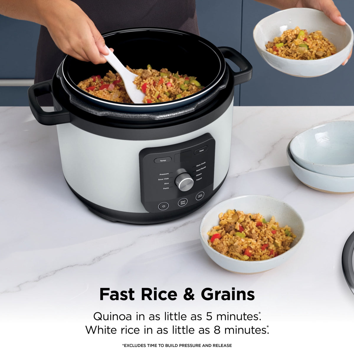 Ninja HyperHeat 8-in-1 Electric Pressure Cooker with SimpliServe Pot — 6.5 Qt, Cooks Up to 2X Faster, 1200W, Feeds 8–10, Sage Leaf