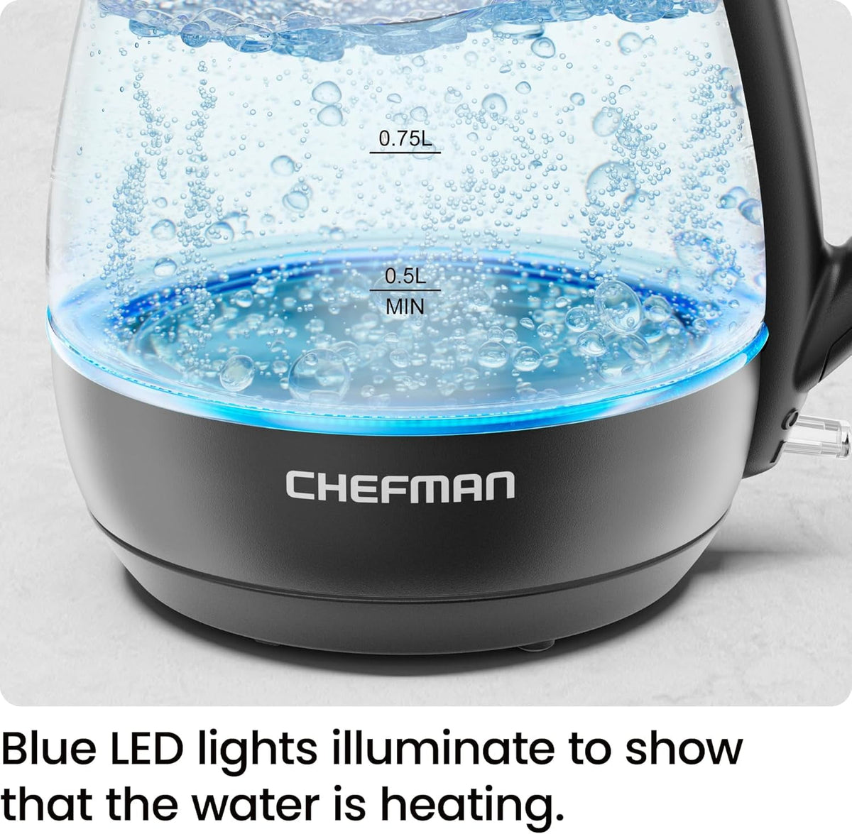 Chefman 1L Electric Glass Kettle w/ LED Indicator Light, Automatic Shutoff - Black