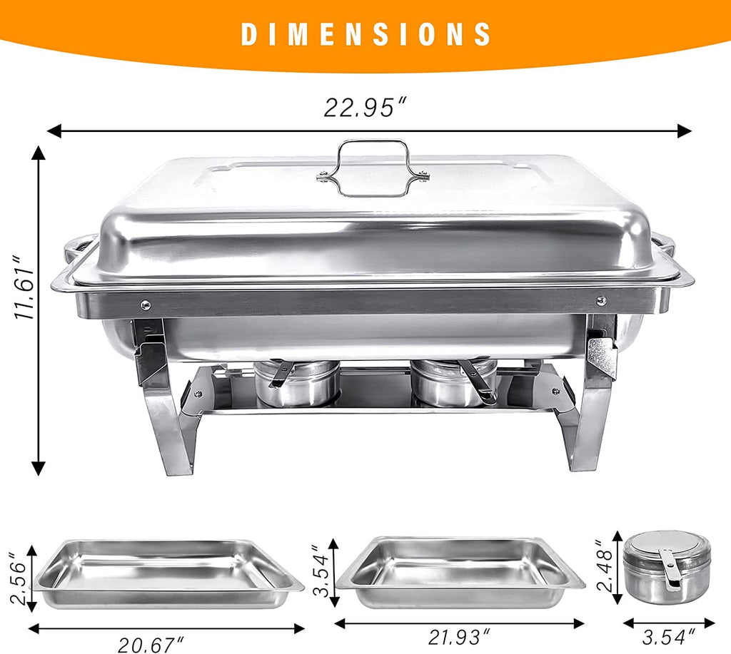 Jacgood Chafing Dish Buffet Set 4 Pack 8QT Full Pan Stainless Steel Food Warmer Chafer Complete Set with Water Pan, Chafing Fuel Holder for Home Party, Buffets, Wedding, Banquet, Catering Events