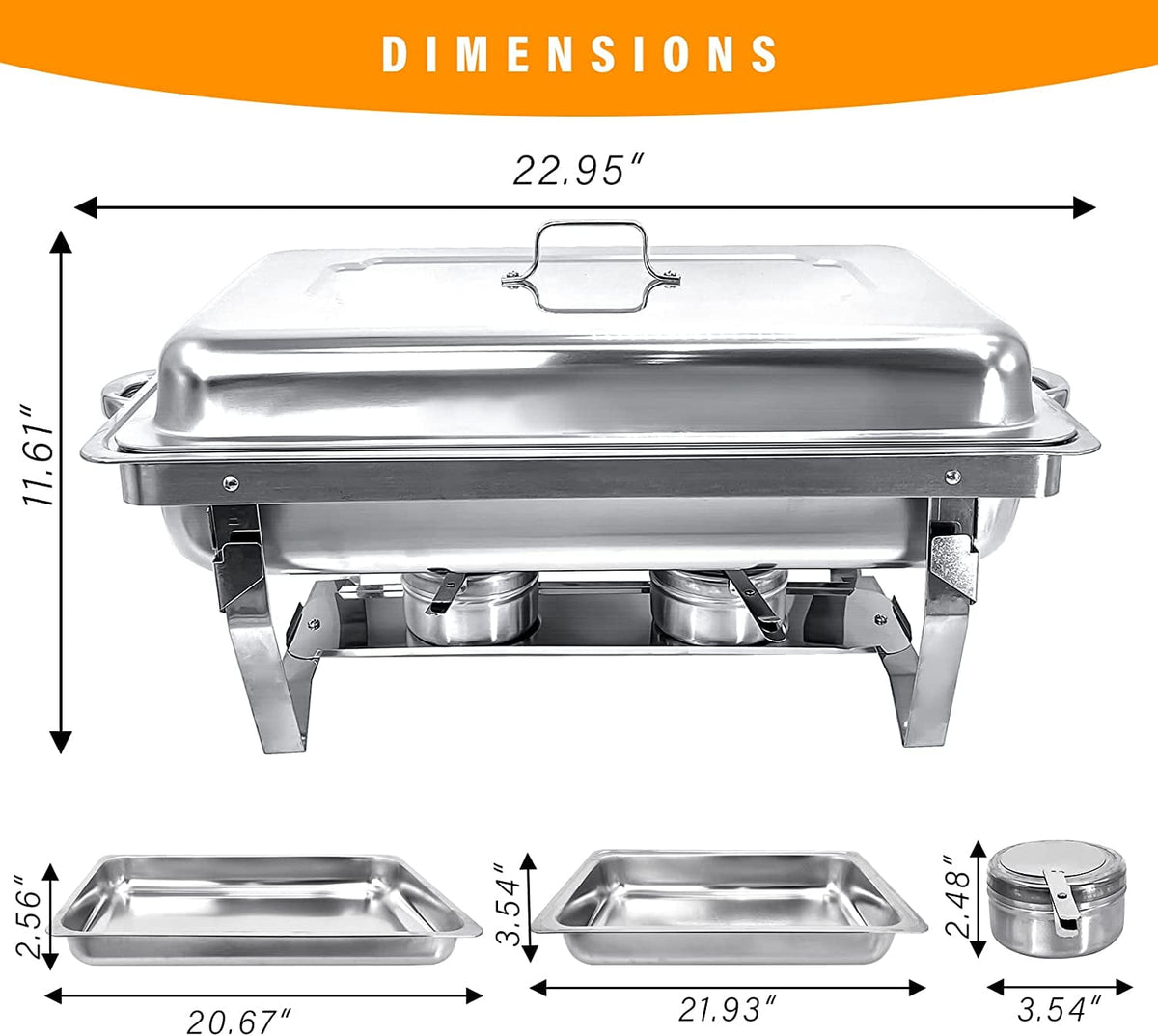 Jacgood Chafing Dish Buffet Set 4 Pack 8QT Full Pan Stainless Steel Food Warmer Chafer Complete Set with Water Pan, Chafing Fuel Holder for Home Party, Buffets, Wedding, Banquet, Catering Events