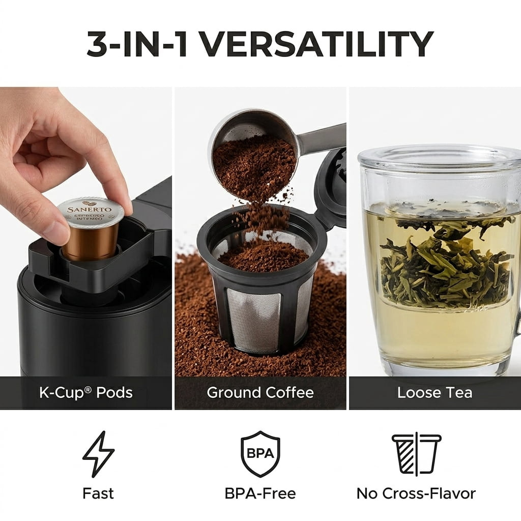 WUKHG 2 in 1 Single Serve Coffee Maker - Compatible with K cup Capsules and Grounds - 6 to 12 oz Cup Sizes, Removable 30 Oz Water Reservoir, 1000W, Black