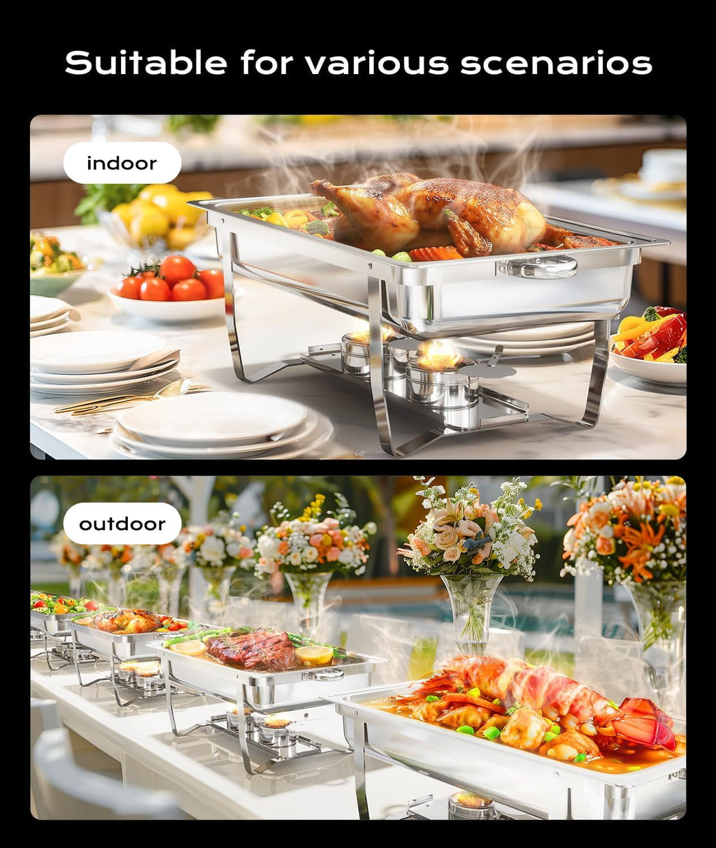 Chafing Dishes for Buffet ,AOKIWO 3 Packs 8QT Mirrored Stainless Steel Chafing Dishes for Buffet, Chafers and Buffet Warmer for Parties, Events, Wedding, Camping, Dinner
