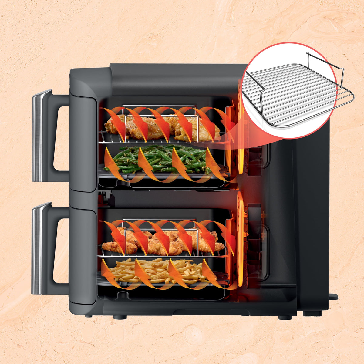Ninja DoubleStack Air Fryer 8-Qt, 2 Baskets, Cook 4 Foods at Once, Space Saving, 4-in-1, SL200 Black