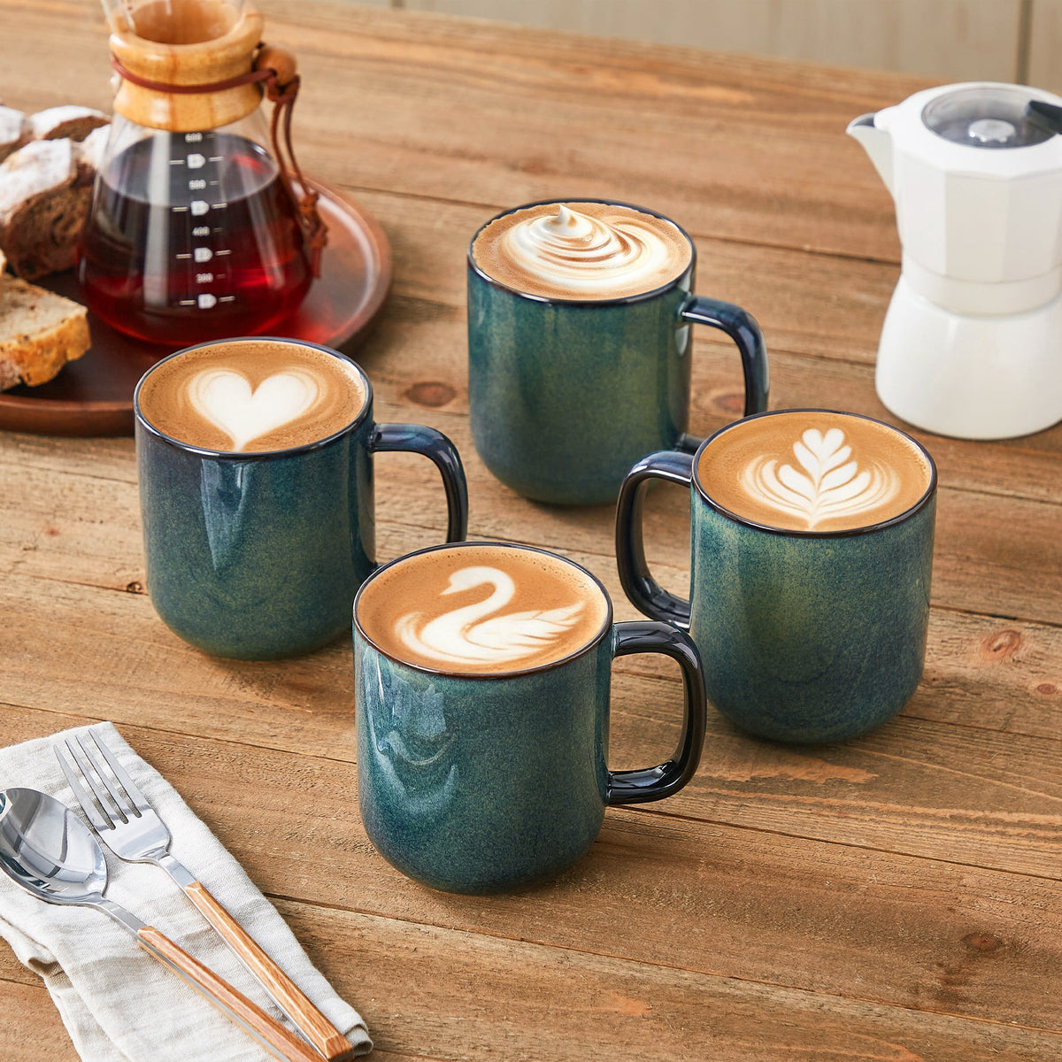 Malacasa Stoneware Coffee Mugs Set, 12 oz Coffee Cups Set of 4, Dishwasher & Microwave Safe, Green