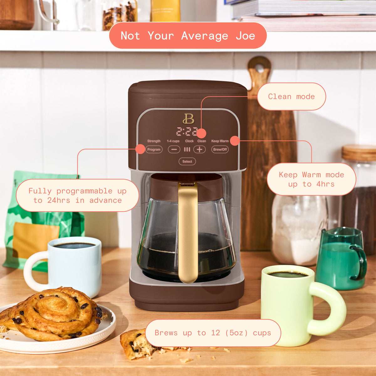 Beautiful by Drew Barrymore 12-Cup Programmable Coffee Maker, White Icing
