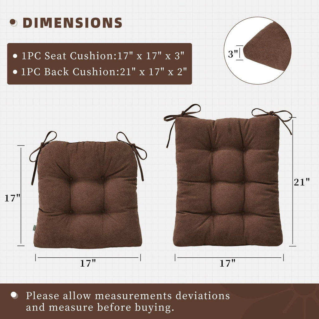 Shinnwa Rocking Chair Cushion 17 x 17/21 Inch Seat Cushions Set Non-Slip for Indoor Living Room, Brown