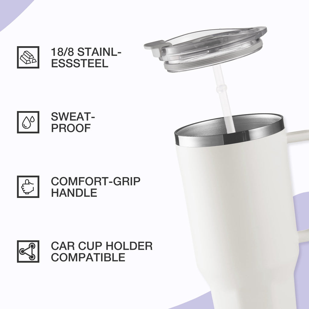 HONGBAKE 40 oz Tumbler with Handle and Straw Lid, Insulated Stainless Steel Tumbler, Travel Mug Fits Cup Holder, Dusty Lavender