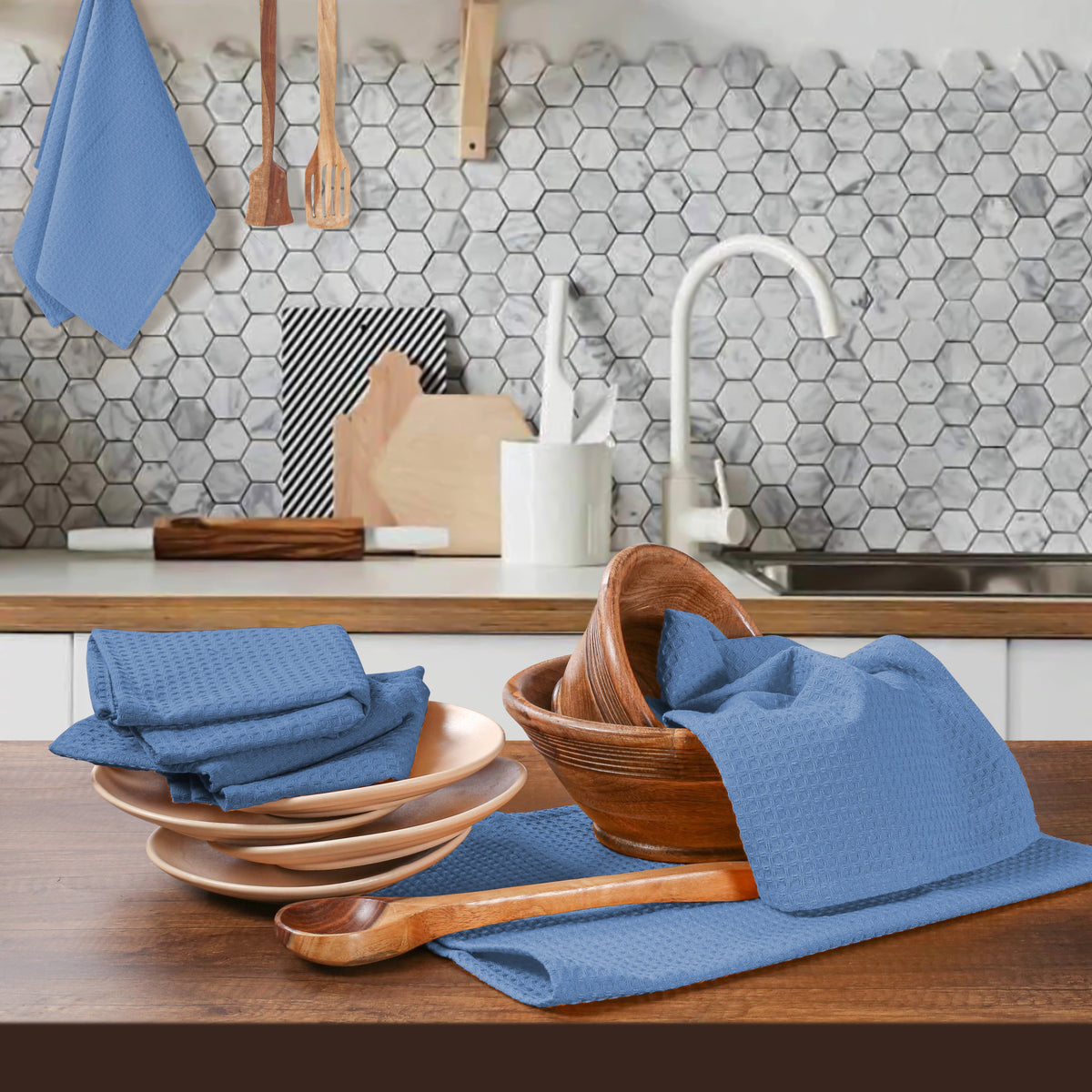 Twiny Threads Waffle Kitchen Towel 16"x26" Set of 4 - Brown