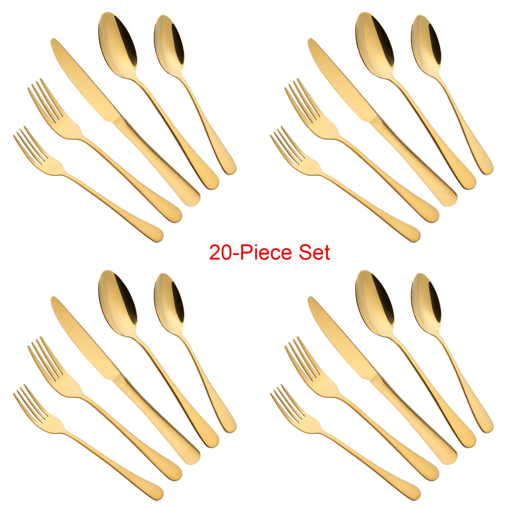 20 Piece Silverware Set, ENLOY Stainless Steel Solid Flatware Cutlery for 4, Modern & Elegant Design, High Quality Gift