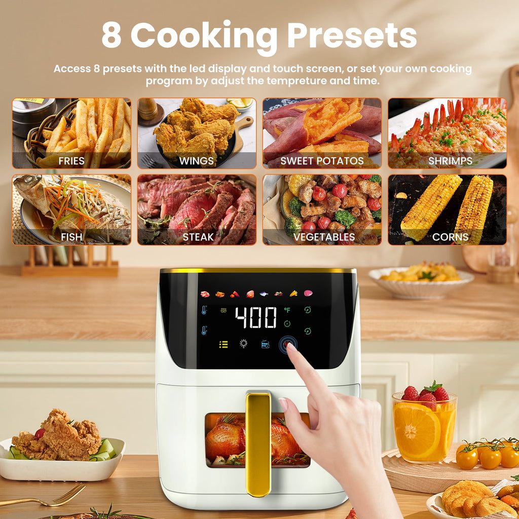 Bluebow Newest Air Fryer Large 8.5 QT, Black, 8 in 1 Touch Screen, Visible Window, 1750W
