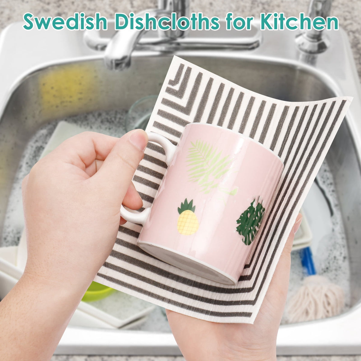 10 Pcs Swedish Dishcloths Reusable Kitchen Dish Towels Absorbent Dishcloths Washable Cellulose Sponge Cloths Quick Drying Cleaning Cloths Soft Kitchen Dish Cloth, 7.7 x 6.7in