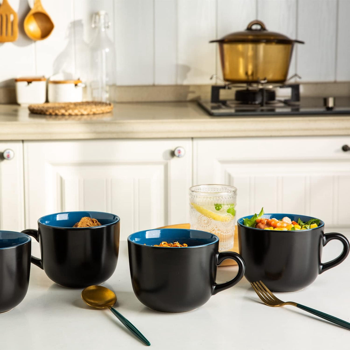 AmorArc 24 oz Soup Mugs with Handles, Jumbo Ceramic Bowls Mugs Set with handles for Coffee Cereal Cappuccino Snacks, Microwave&Dishwasher safe Soup Cups for Meal-Multicolor