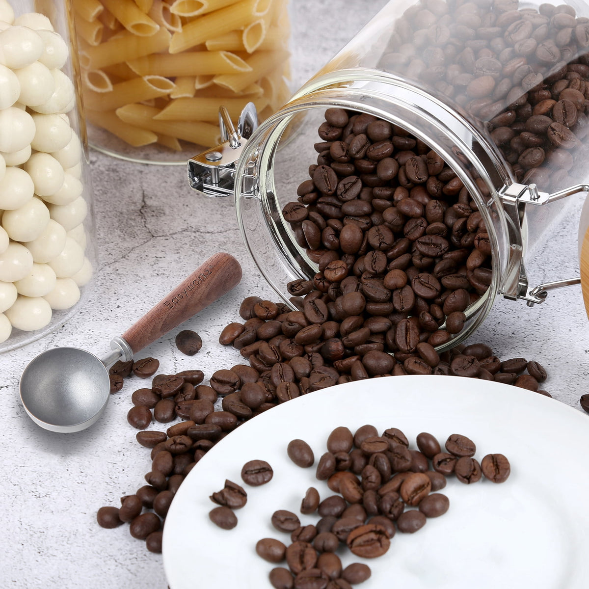 Easyworkz Retro Stainless Steel Coffee Scoop with Walnut Handle 10g / 1 Tbsp Coffee Measuring Spoon, Rose Gold