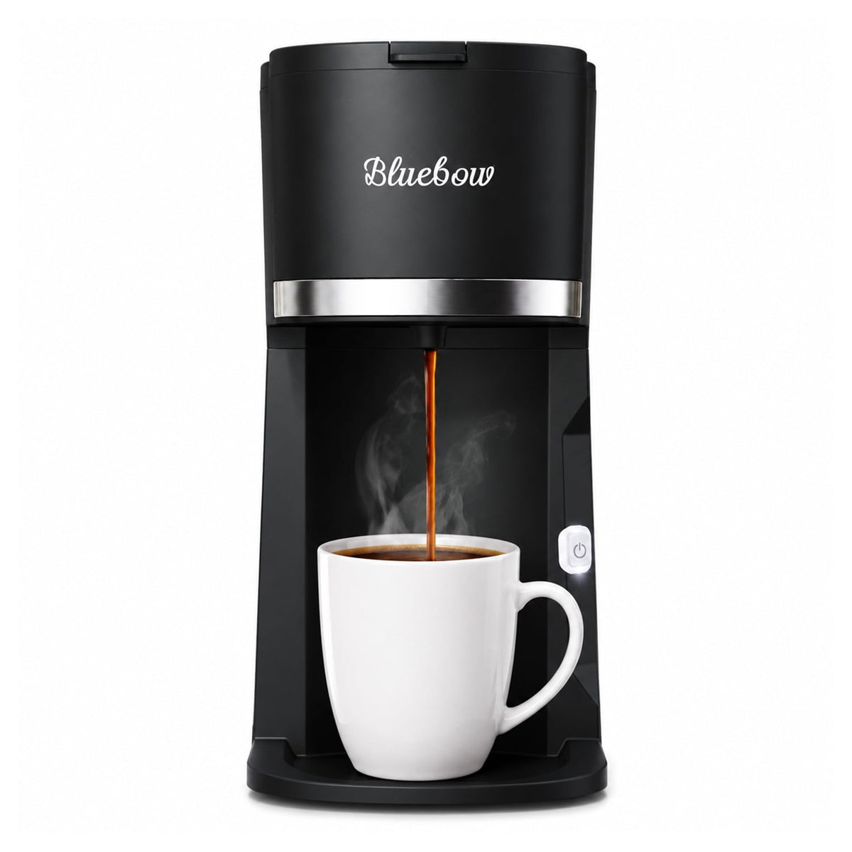 Bluebow Single Serve Coffee Maker, 6-12oz Brew Size for K Cup Pod & Ground Coffee& Tea, Fast Brew One Cup Small Coffee Machine for Home and Travel, Black