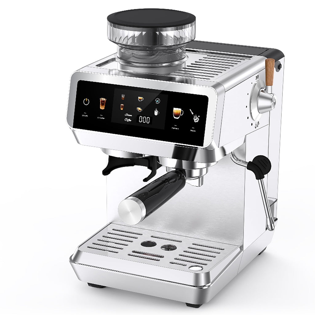20 Bar Espresso Machine with Built-in Grinder, Semi-Automatic 1350W Coffee Maker with Touch Screen, Stainless Steel Body, Milk Frother Wand, 35 Grind Settings, Adjustable Temperature & Cold Brew Mode