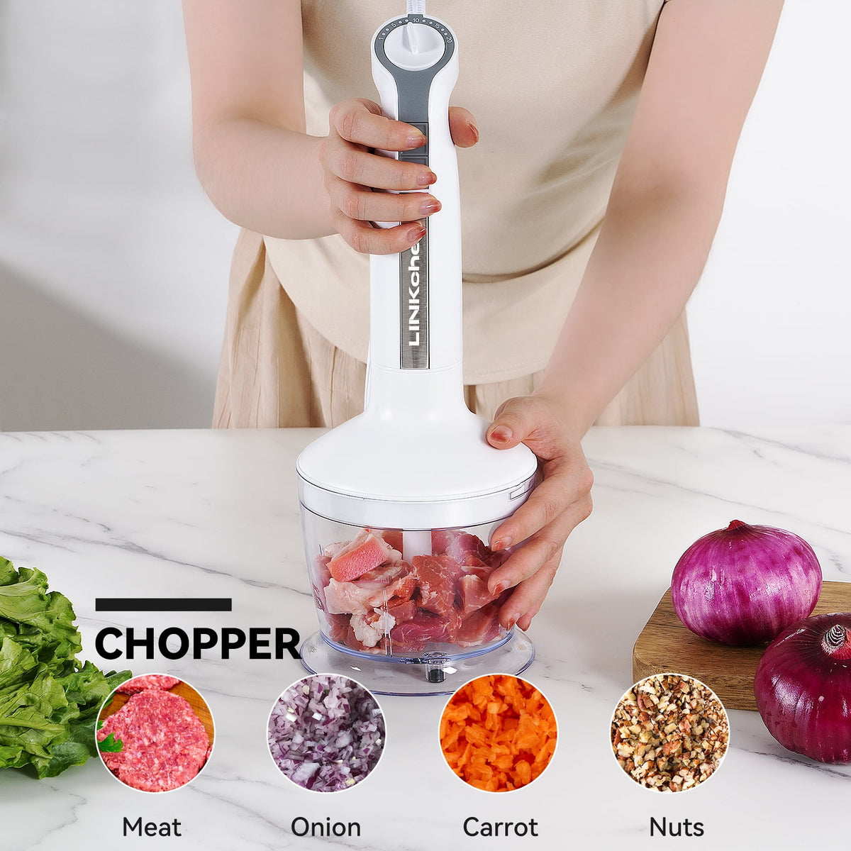 LINKChef Immersion Blender, 1000W 20-Speed 5-in-1 Hand Blender with Turbo Mode, Scratch-Resistant Stick Blender for Baby Food, Ice & Smoothie(Black)