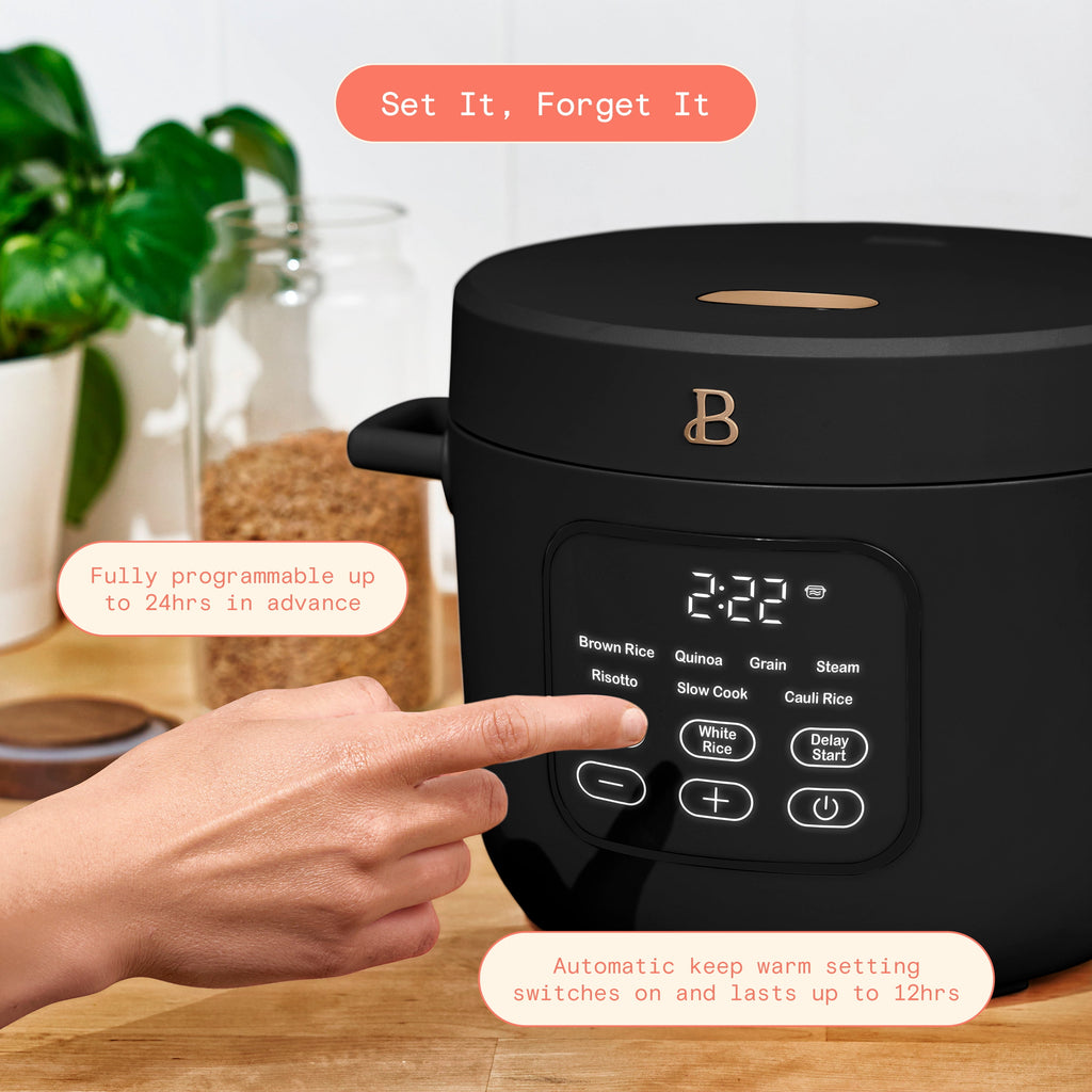 Beautiful 14-Cup Cooked, 6-Cups Uncooked Electric Rice and Grain Cooker, EverGood Ceramic Nonstick Coating, Thyme Green by Drew Barrymore