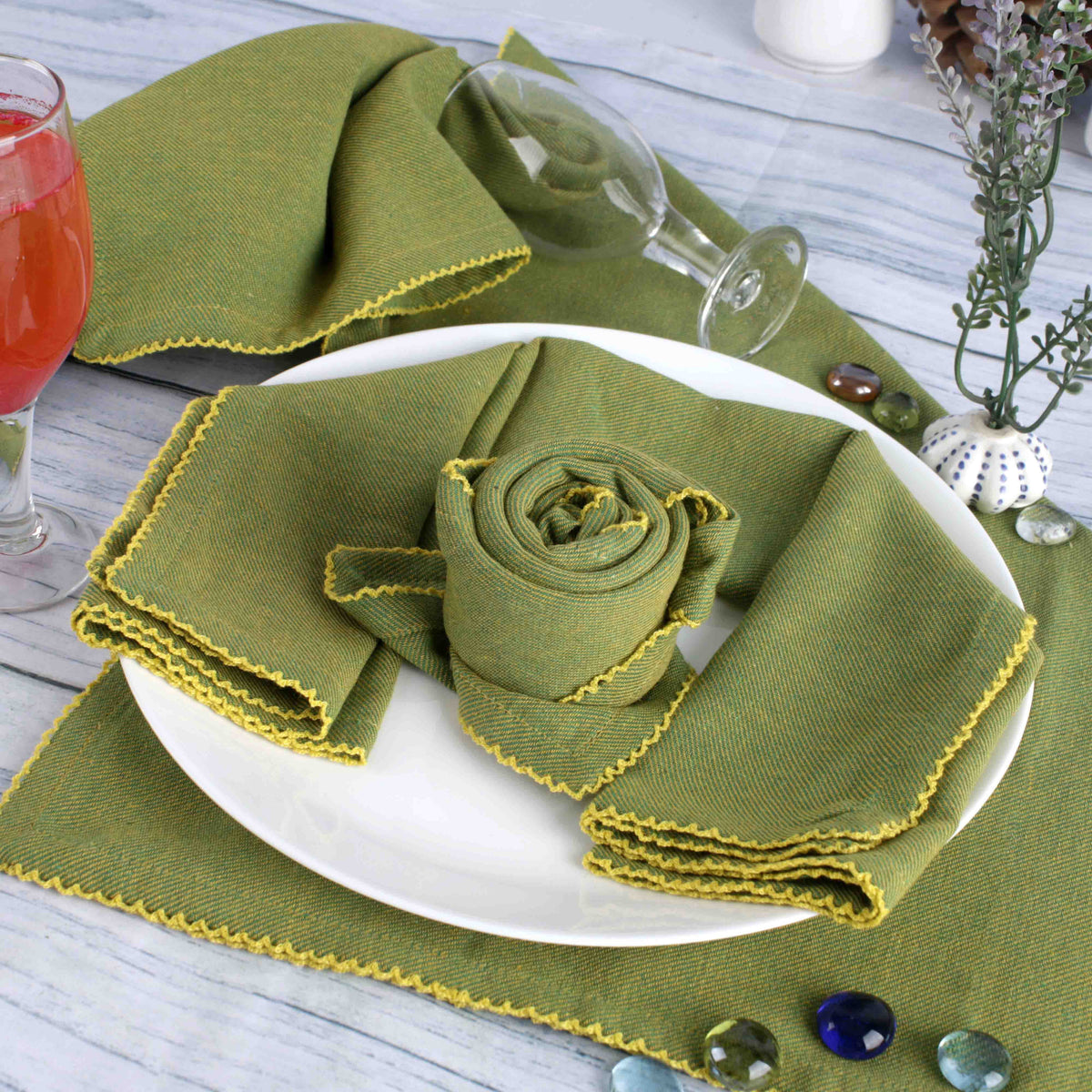 FINGERCRAFT Table Napkins, Cotton Cloth Napkin, Picot Edge, 20-inch, 12 Pack, Ivory