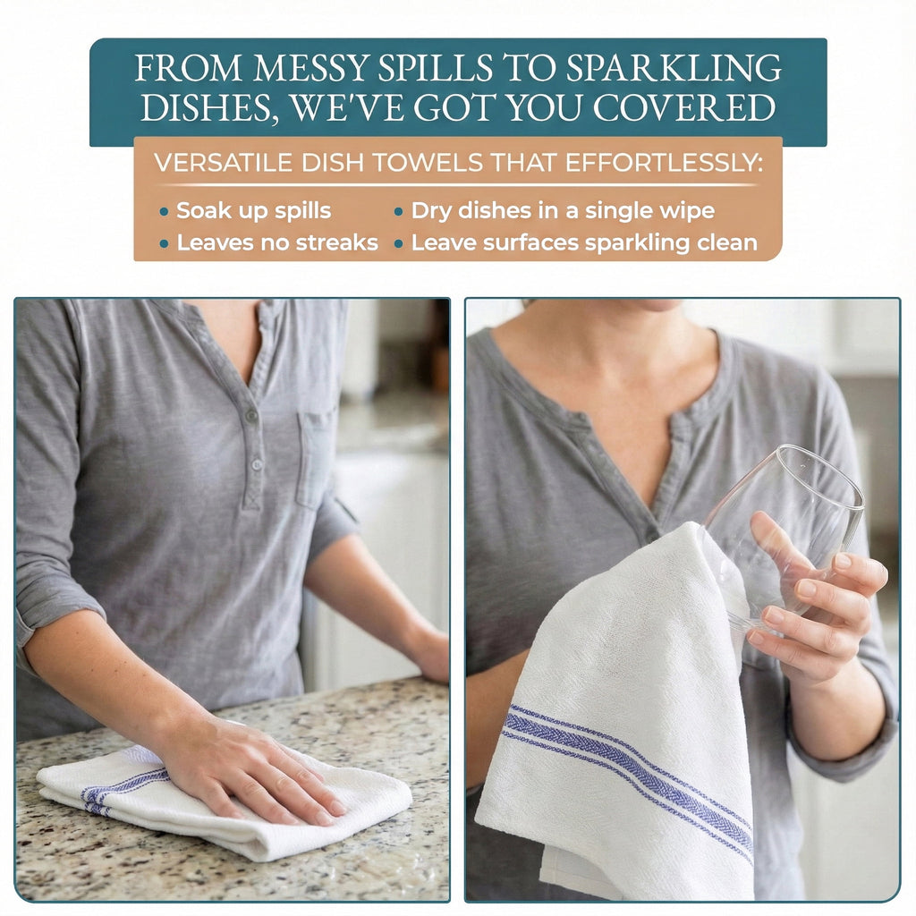 Kitchen Towels Set - 100% Pure Cotton Super Absorbent Hand Towel, Grey Tea Towels, Soft & Durable, Pack of 12 – 15”x25”, Grey Stripe