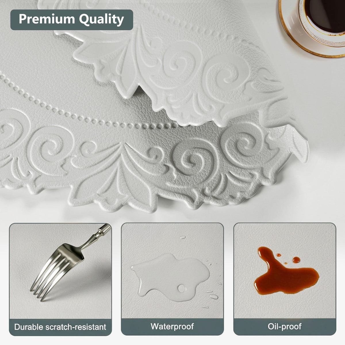 VCVCOO Placemats Set of 4 Beige Leather Place Mats Waterproof Wipeable Heat Resistant Sturdy Rectangle Kitchen Dining Table Mats for Indoor Outdoor Reversible Easy to Clean Place Mats