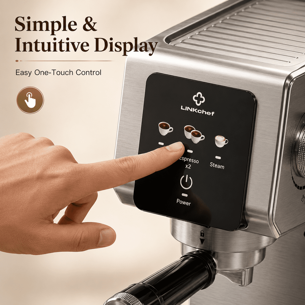 LINKChef 20-Bar Espresso Machine with Automatic Steam Wand, 1300W Professional Espresso Maker, 40 oz Removable Water Tank, Single & Double Shot