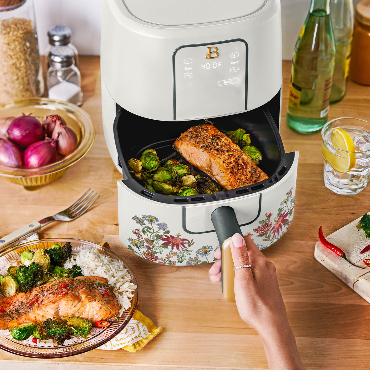 Beautiful 3 Qt Air Fryer with TurboCrisp Technology, EverGood Non-Toxic Ceramic Nonstick Coating, Chocolate by Drew Barrymore