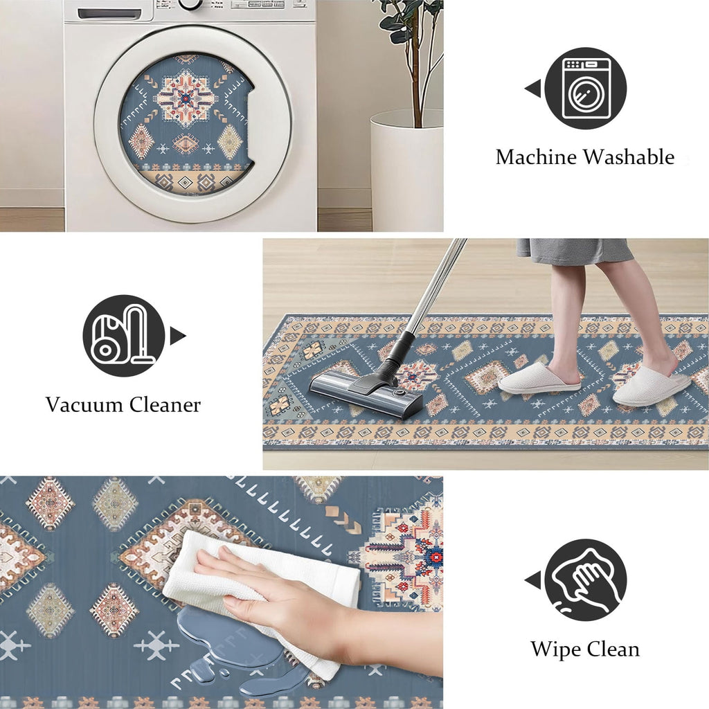 TECHVIDA Kitchen Rug Set 3 Piece,Non Slip Machine Washable Kitchen Mats, Farmhouse Hallway Doormat for Home Floor and Living Room,Gray