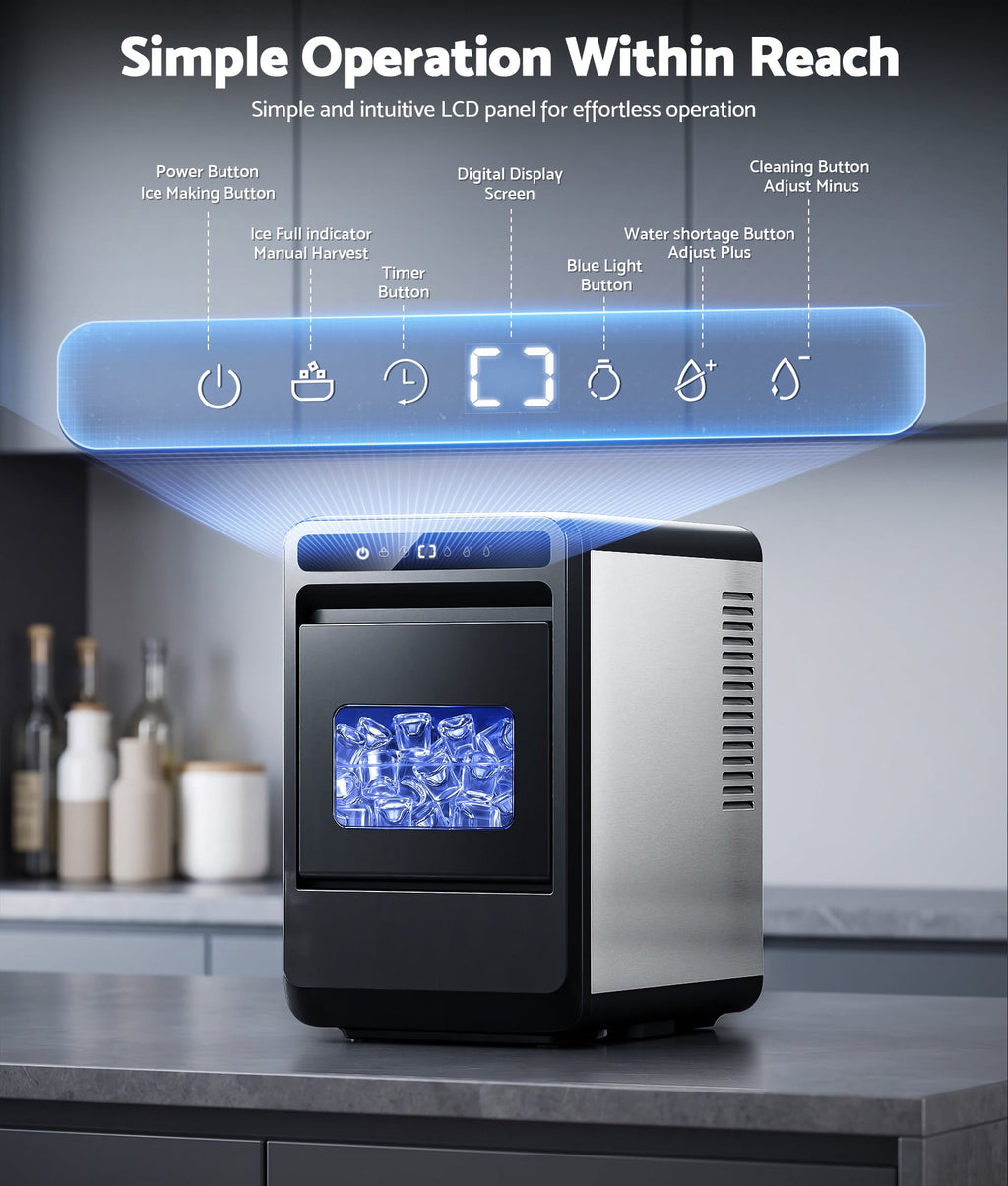 Flamemore Clear Countertop Ice Maker, 8 Crystal Clear 1.2" Large Craft Ice Cubes in 20 Mins, Portable Ice Machine with Self-Cleaning for Home Bar, Whiskey & Cocktails