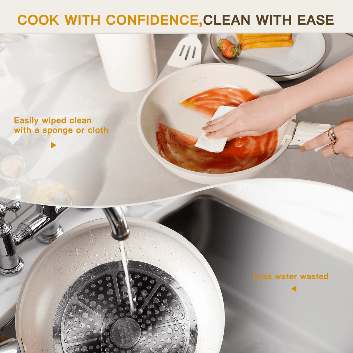 Astercook 22 Piece Pots and Pans Set Non Stick, Cookware Set with Detachable Handles, Oven Safe, Induction Ready, Stackable RV Kitchen Cooking Set, Cream White