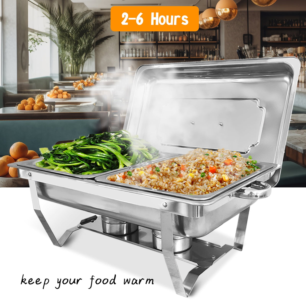 Jacgood Chafing Dish Buffet Set 4 Pack 8QT Full Pan Stainless Steel Food Warmer Chafer Complete Set with Water Pan, Chafing Fuel Holder for Home Party, Buffets, Wedding, Banquet, Catering Events
