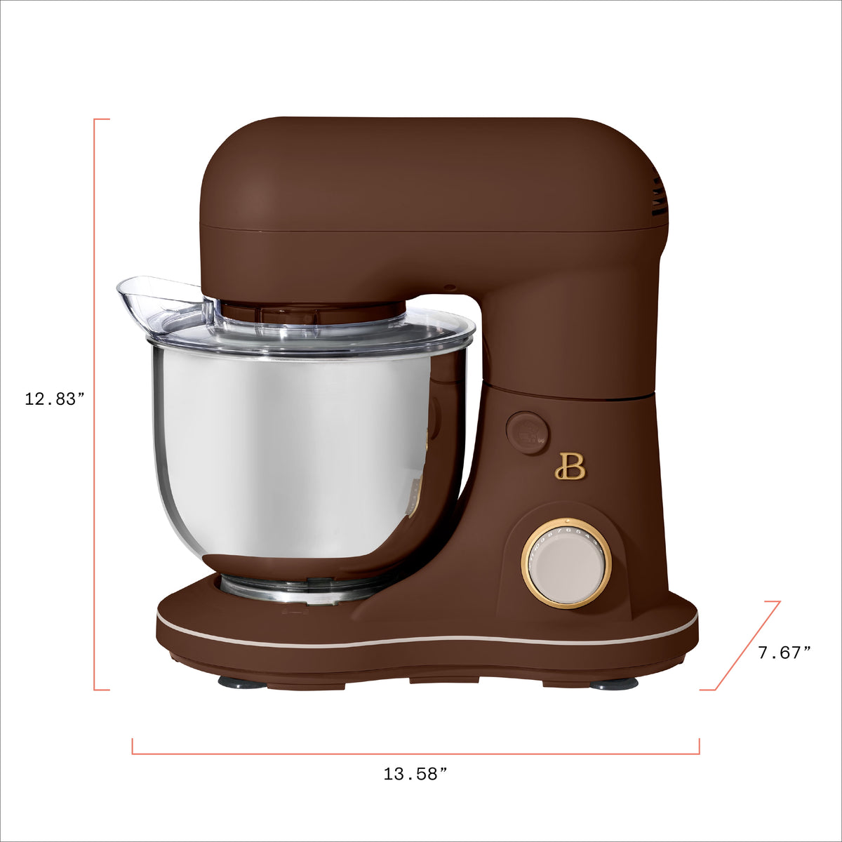Beautiful 3.5 Qt Stand Mixer with Flat Beater, Dough Hook, Balloon Whisk, Chocolate by Drew Barrymore