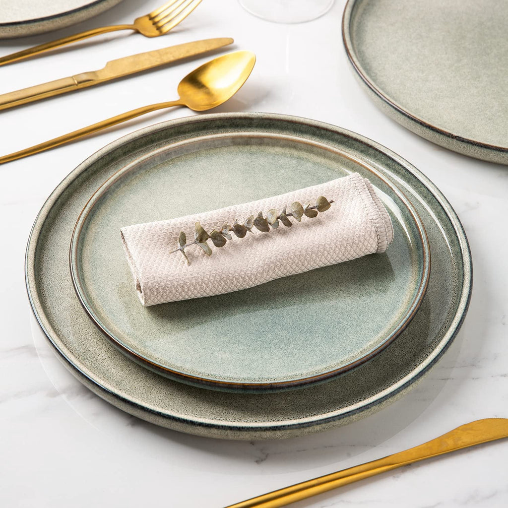 AmorArc Ceramic Plates Set of 6, 8.5 Inch Handmade Reactive Glaze Stoneware Plates set for Dessert, Salad, Appetizer, Dinner, Microwave & Dishwasher Safe, Scratch Resistant-Pearl White