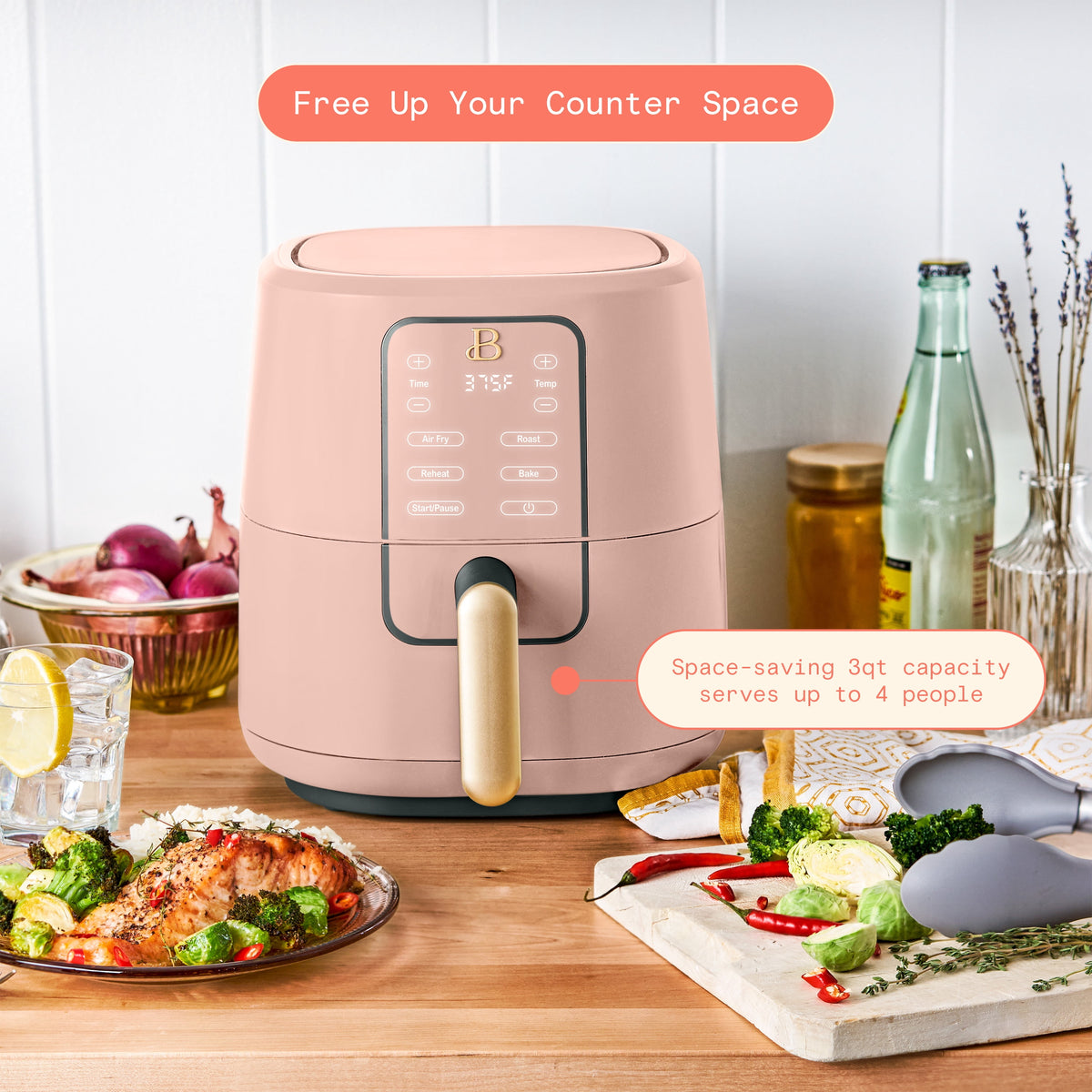 Beautiful 3 Qt Air Fryer with TurboCrisp Technology, EverGood Non-Toxic Ceramic Nonstick Coating, Chocolate by Drew Barrymore