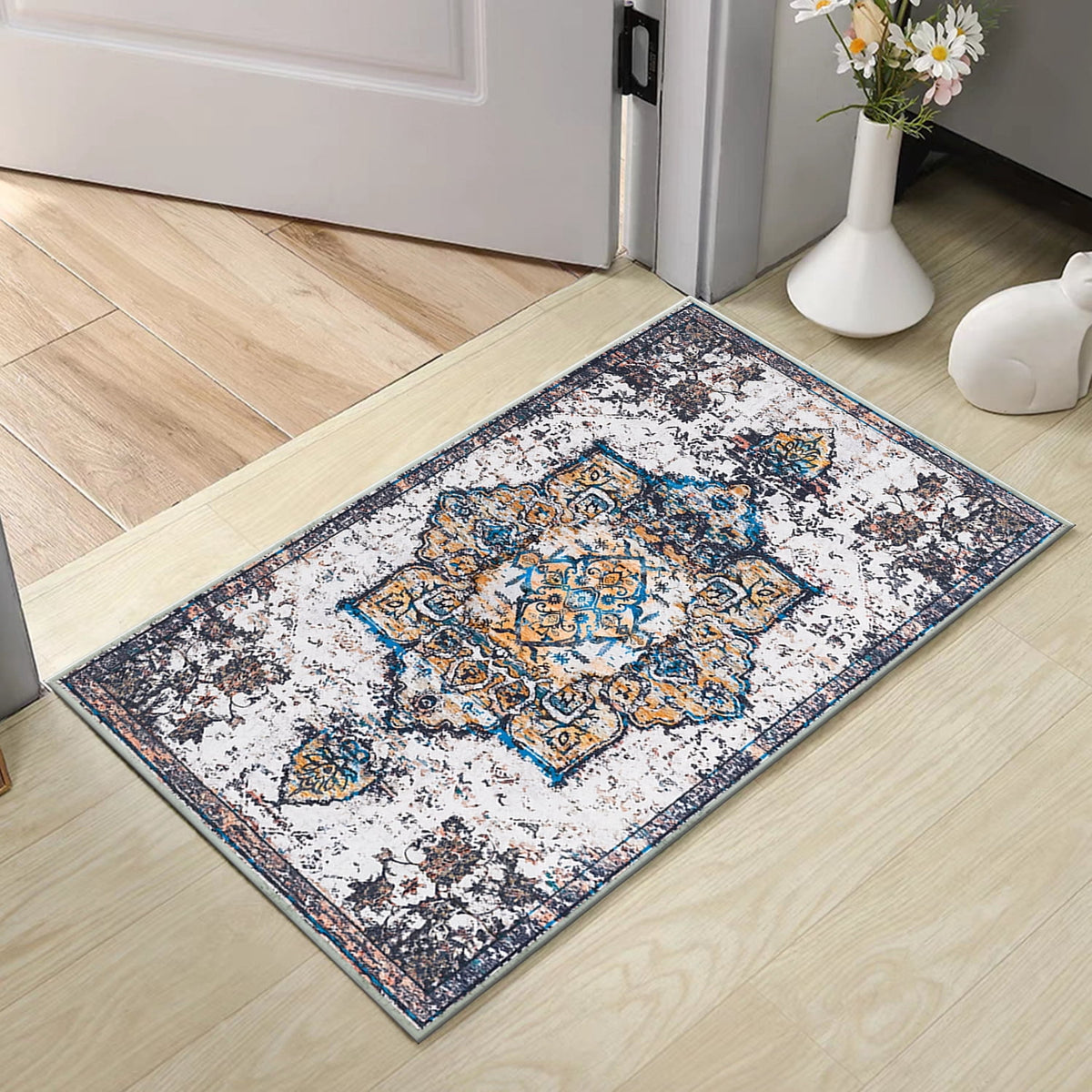 TECHVIDA Kitchen Rug Set 3 Piece,Non Slip Machine Washable Kitchen Mats, Farmhouse Hallway Doormat for Home Floor and Living Room,Gray