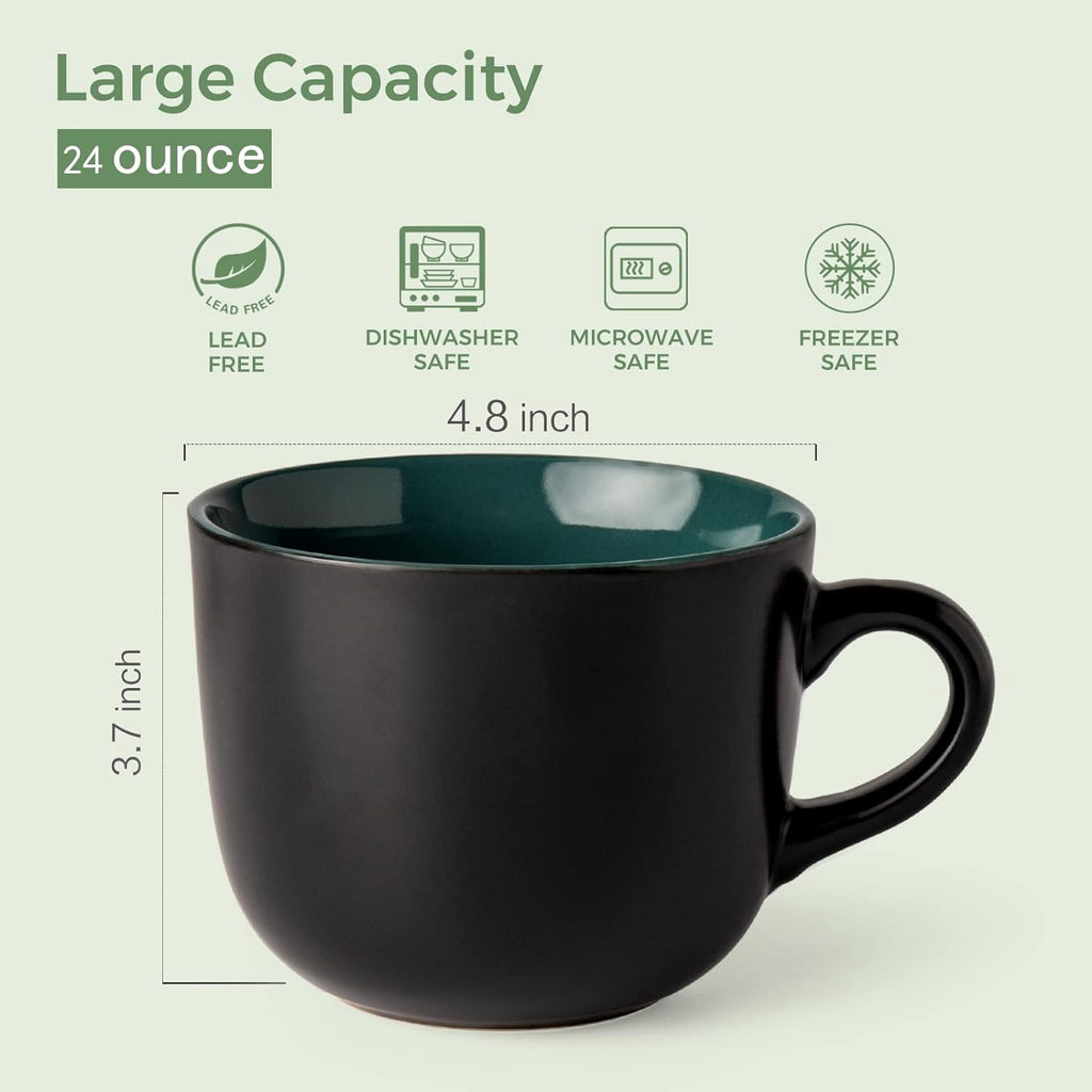 AmorArc 24 oz Soup Mugs with Handles, Jumbo Ceramic Bowls Mugs Set with handles for Coffee Cereal Cappuccino Snacks, Microwave&Dishwasher safe Soup Cups for Meal-Multicolor