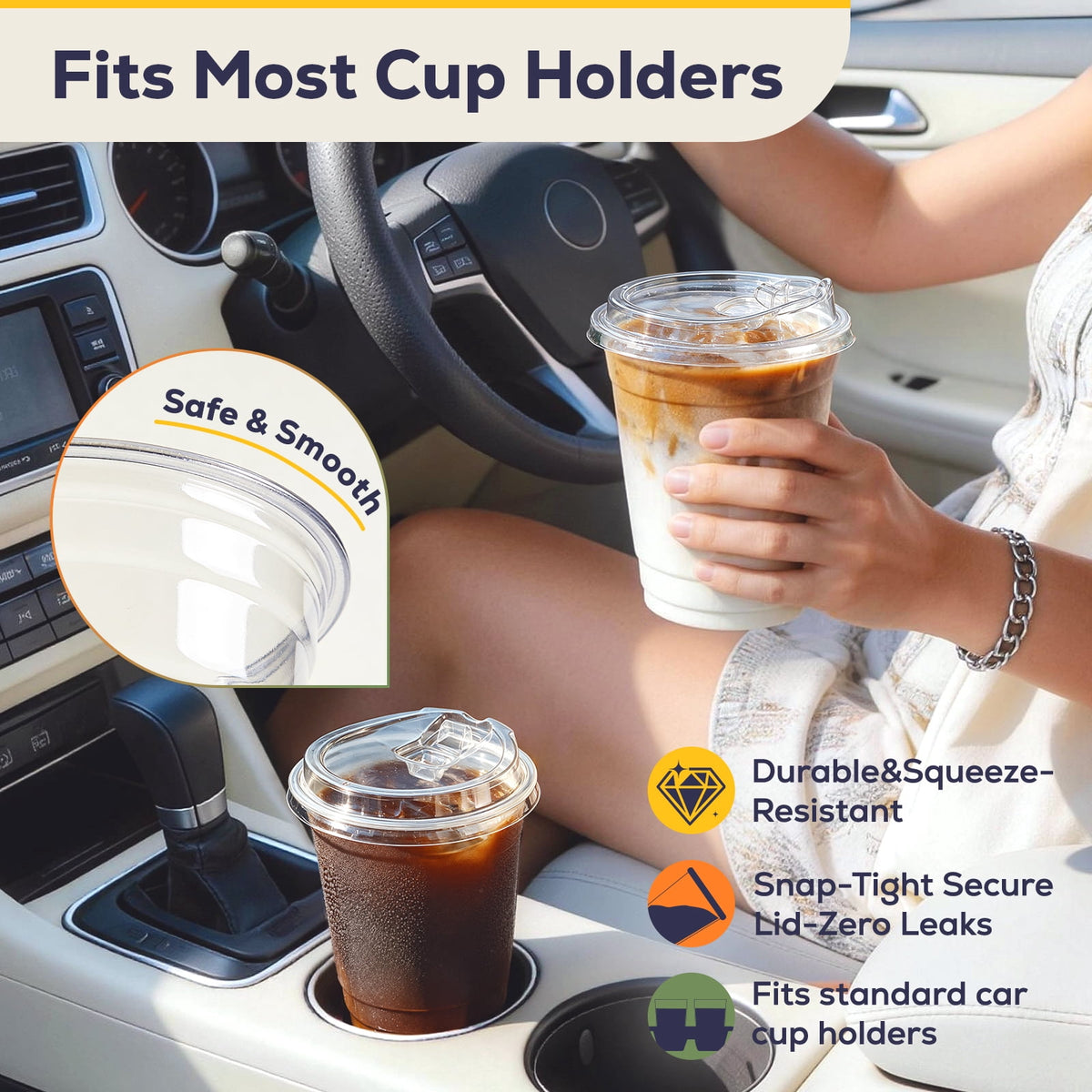 Fit Meal Prep 16 oz Clear Plastic Cups with Strawless Sip Lids, Disposable Cups for Iced Coffee, Smoothies, Cold Drinks and Parties, 50 pack