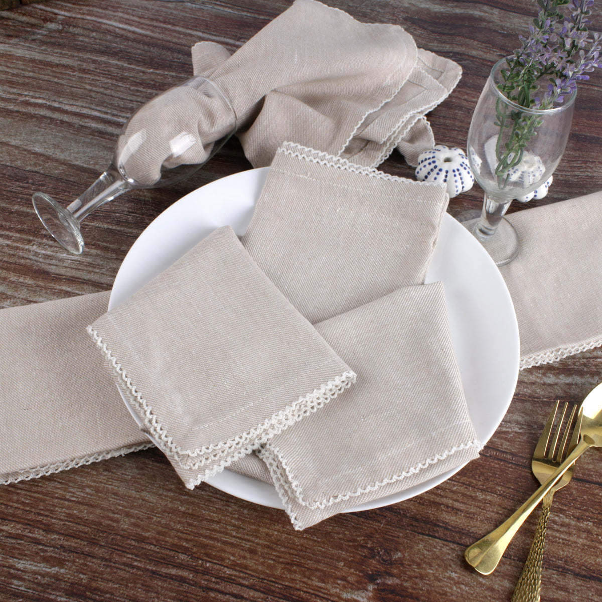 FINGERCRAFT Table Napkins, Cotton Cloth Napkin, Picot Edge, 20-inch, 12 Pack, Ivory
