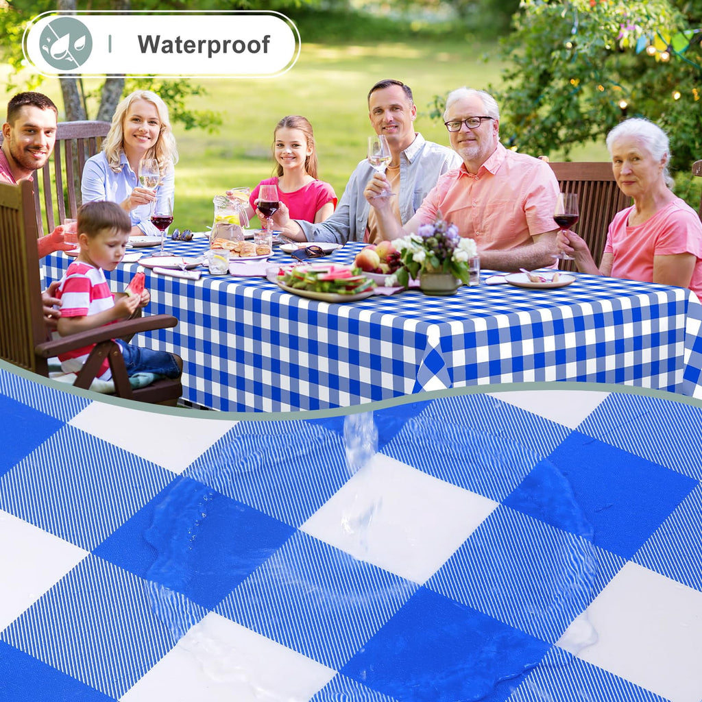 decorUhome Rectangle Tablecloth, Waterproof Vinyl Flannel Backed Table Cloth, Buffalo Wipeable Plastic Table Cover for Kitchen and Outdoor, Black and White, 60" x 84"
