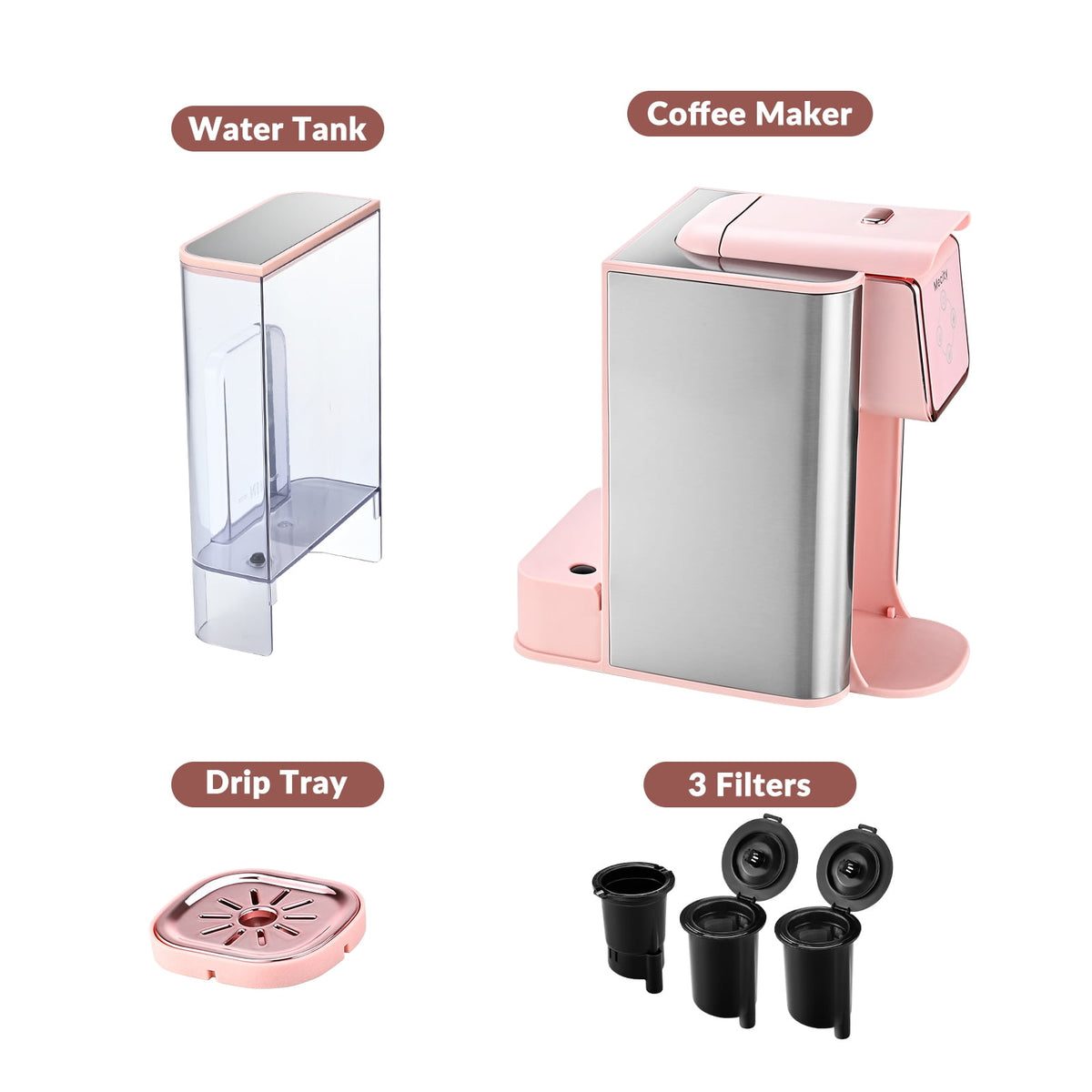Mecity Coffee Maker 3 in 1 Single Serve Coffee Machine, Compatible with K cup Capsules, Instant Coffee Pot, Tea maker, 6,8,10 Oz Cup, Removable 50 Oz Water Reservoir, 120V 1150W, Black